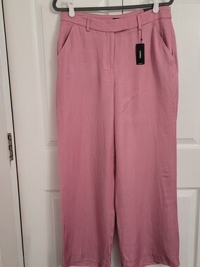 Express Editor High Rise Wide Leg Trouser Pants Pink Women's 8R Linen Rayon